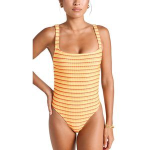 Solid & Striped Women's The Toni One Piece, Coral Orange/Banana/Keys Blue, L